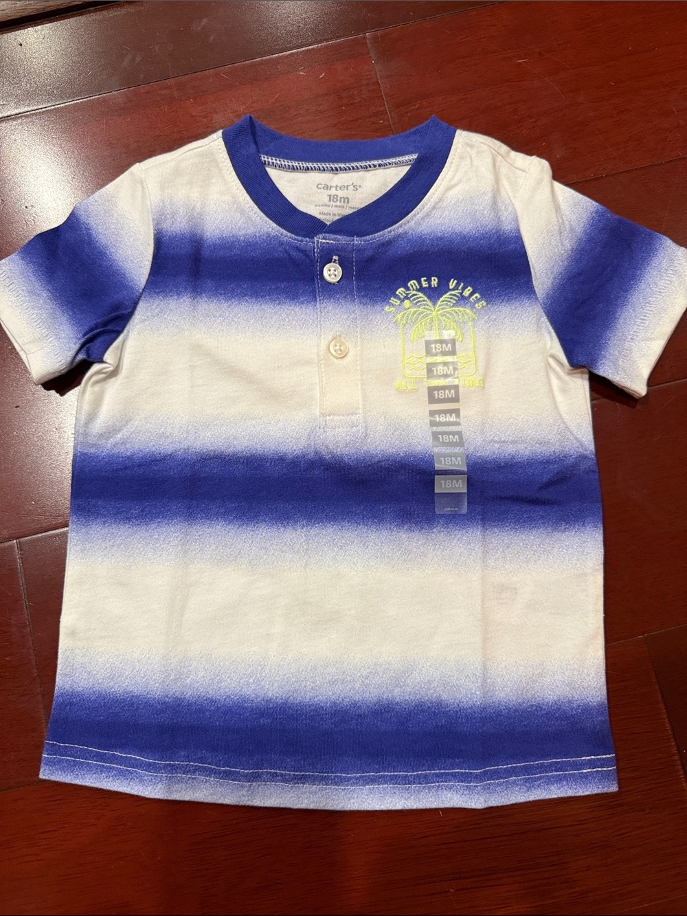Carter's Blue & White Ombre Henley Tee with Yellow Graphic - Kids